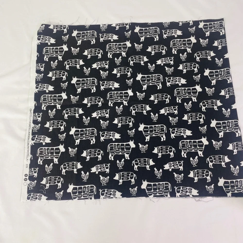 Dear Stella Stella-379 Butcher Chart Pig Meat Cuts Cotton Fabric Half Yard 19x43
